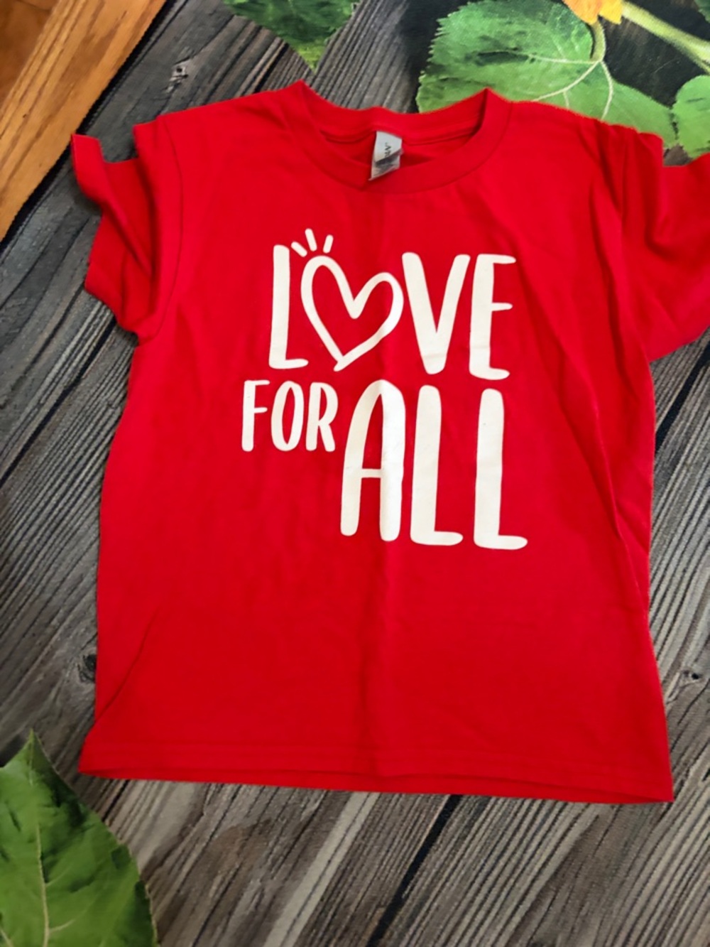 Gildan Red Kids T-Shirt with White "Love For All" Graphic